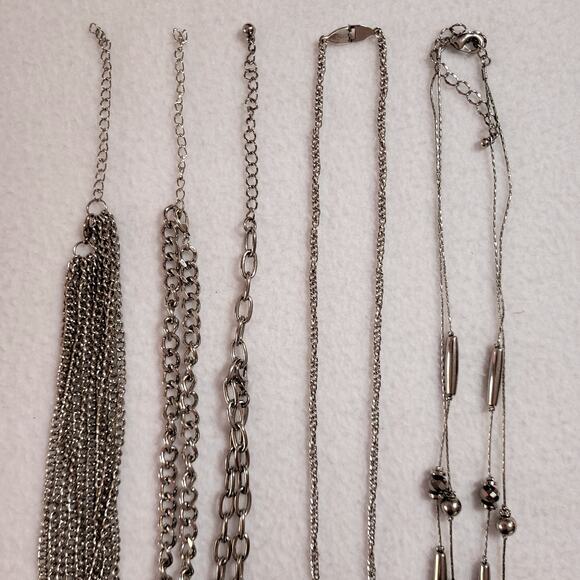 5 Pc Silvertone Necklace Lot Choker Multi Strand Chain Layers Y2K Minimalist - Picture 5 of 5